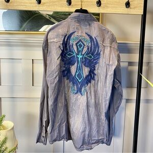 Y2K vintage embroidered cowboy collection long sleeve Dress Shirt Size L